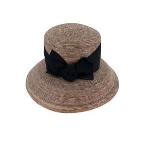Tula Somerset Sun Hat Austin Texas Straw Black Grosgrain Ribbon Bow Wide Brim
